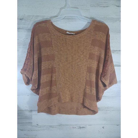 Women's Lush Pumpkin‎ Spice Size Small Lace Sleeves Fall Sweater Short - Picture 4 of 11